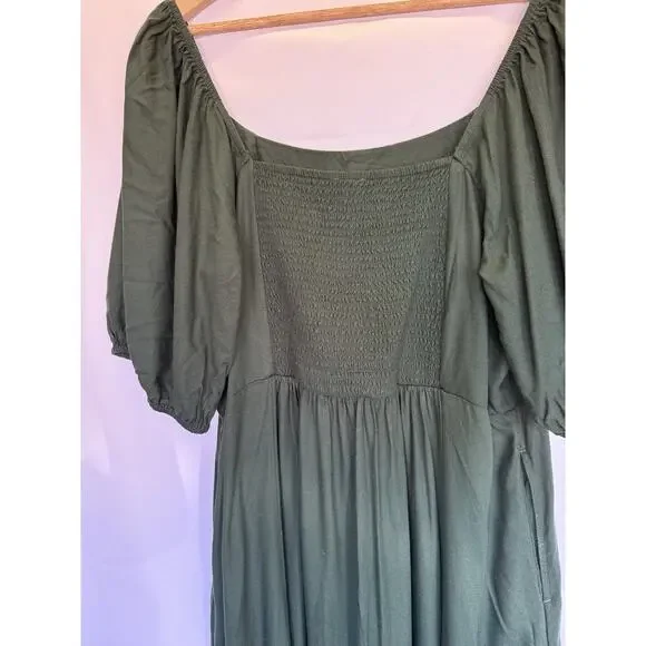 Old Navy Fit Flare Peasant Midi Dress Size XL Tall Heritage Holiday Smocked - Picture 9 of 13